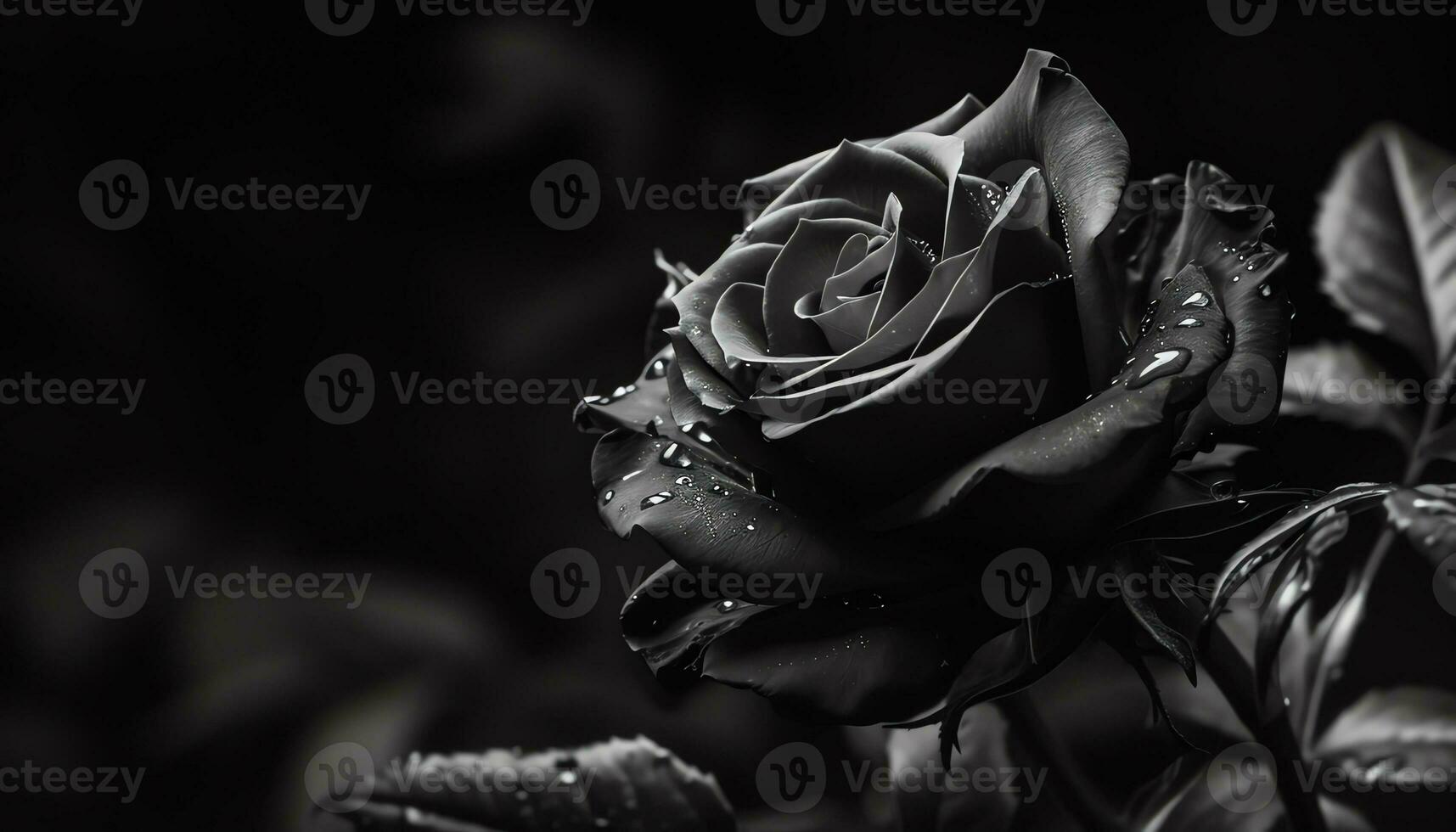 AI generated black roses on a black background photo