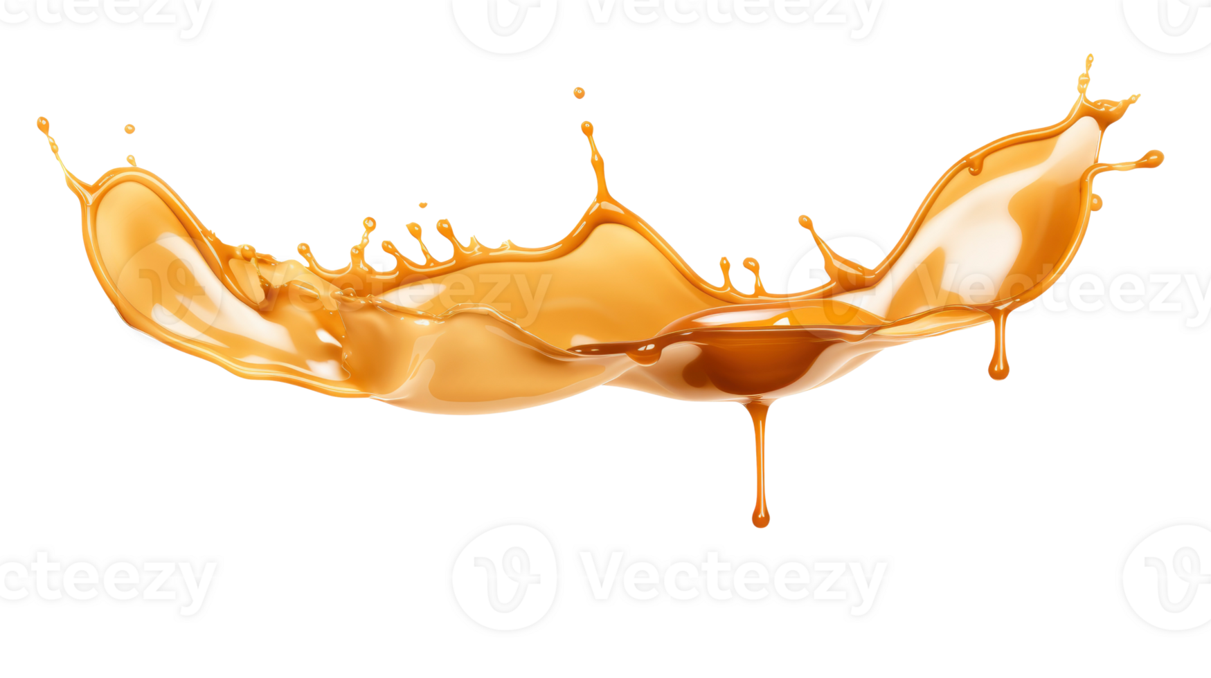 AI generated Delicious caramel splashes isolated on white background, cut out png