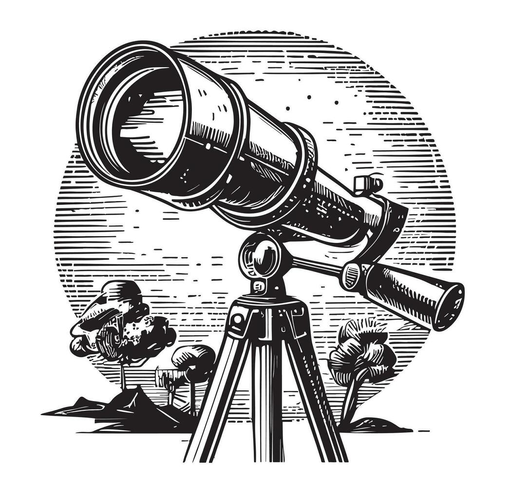 Telescope hand drawn sketch in doodle style Vector illustration