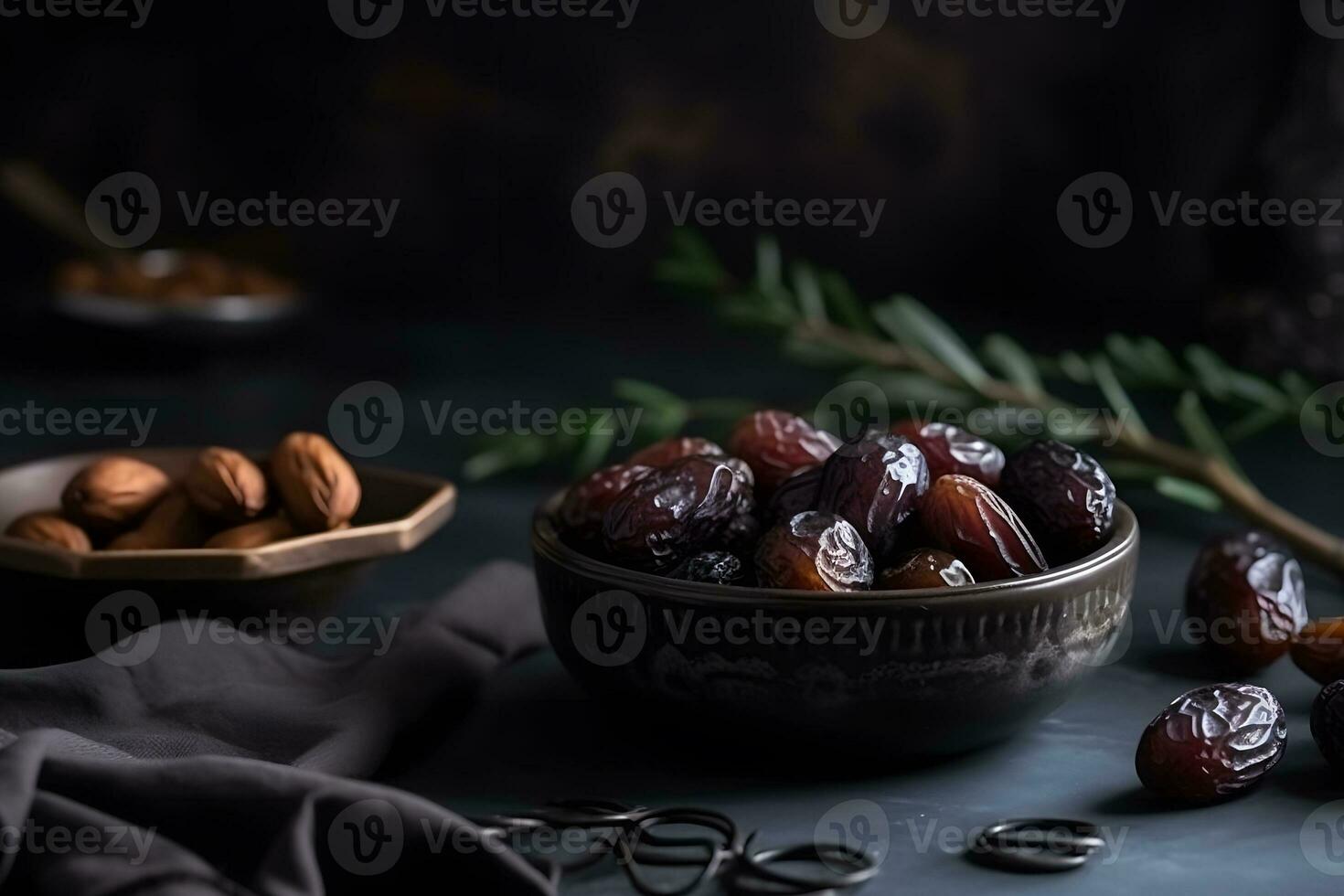 AI generated Dates on a dark background. Neural network AI generated photo