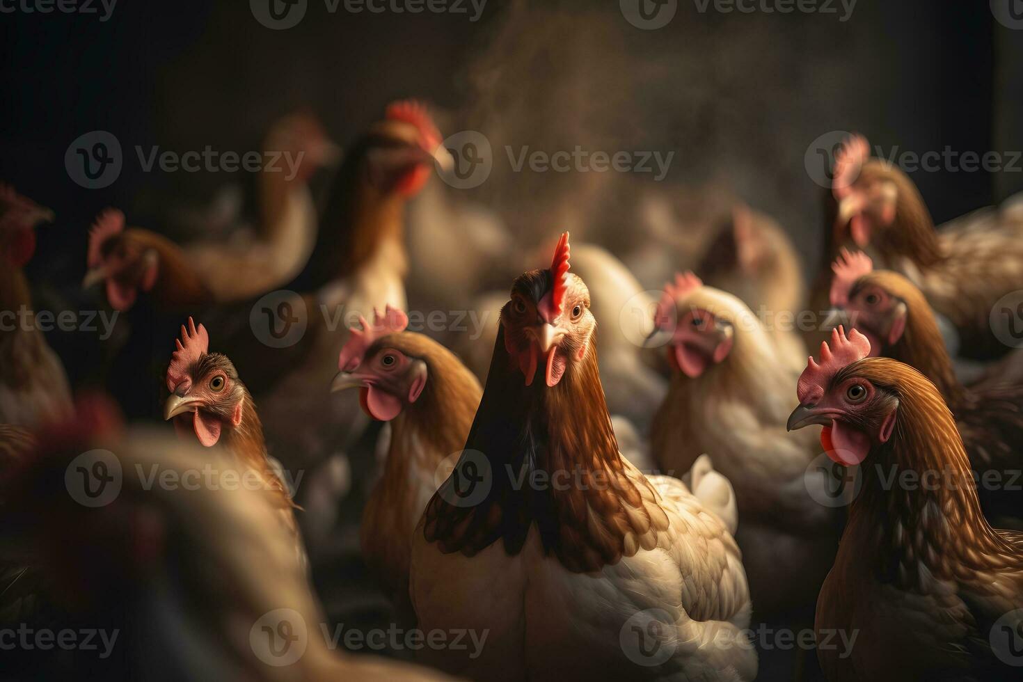 AI generated Lots of chickens. Neural network AI generated photo