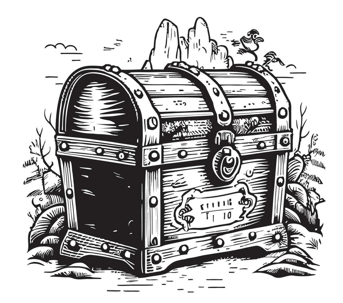 Treasure chest sketch hand drawn in doodle style Vector illustration