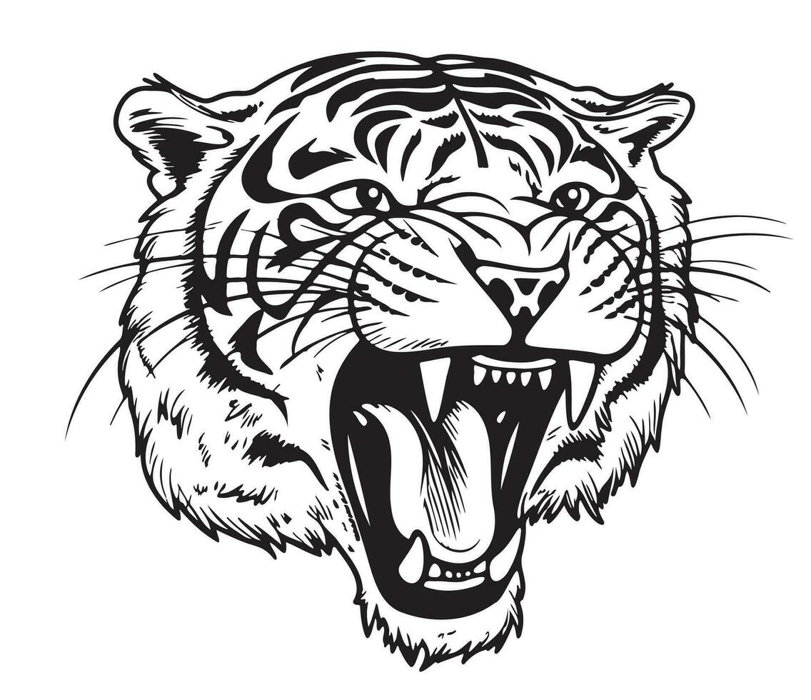 cara de gruñendo Tigre mano dibujado bosquejo vector ilustración