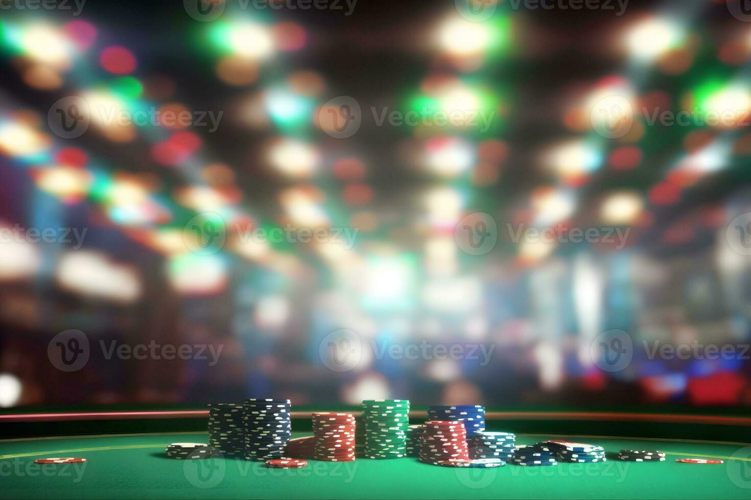 AI generated Colorful poker chips on a green table. Neural network AI generated photo