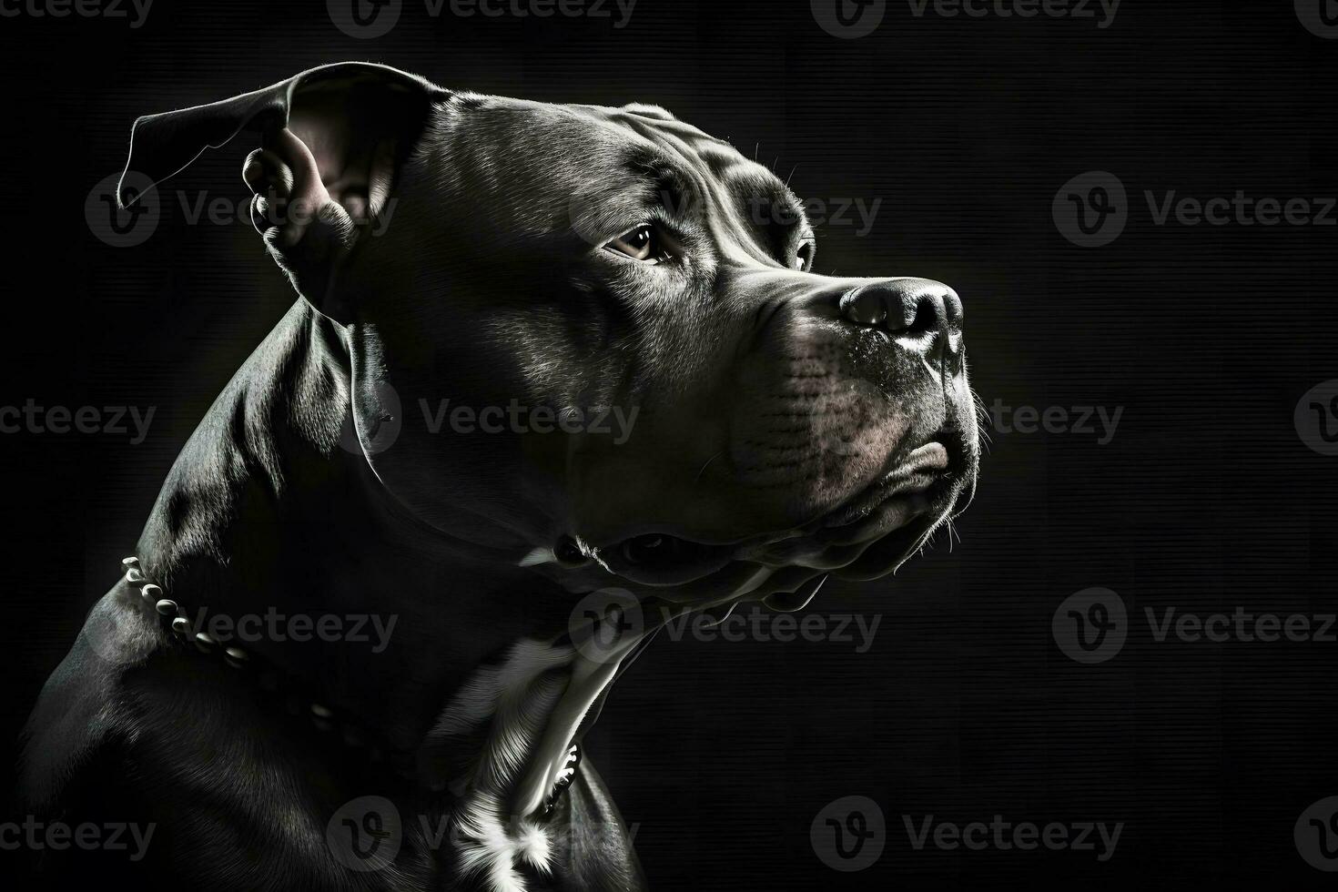 AI generated Pitbull dog portrait on black background. Neural network AI generated photo