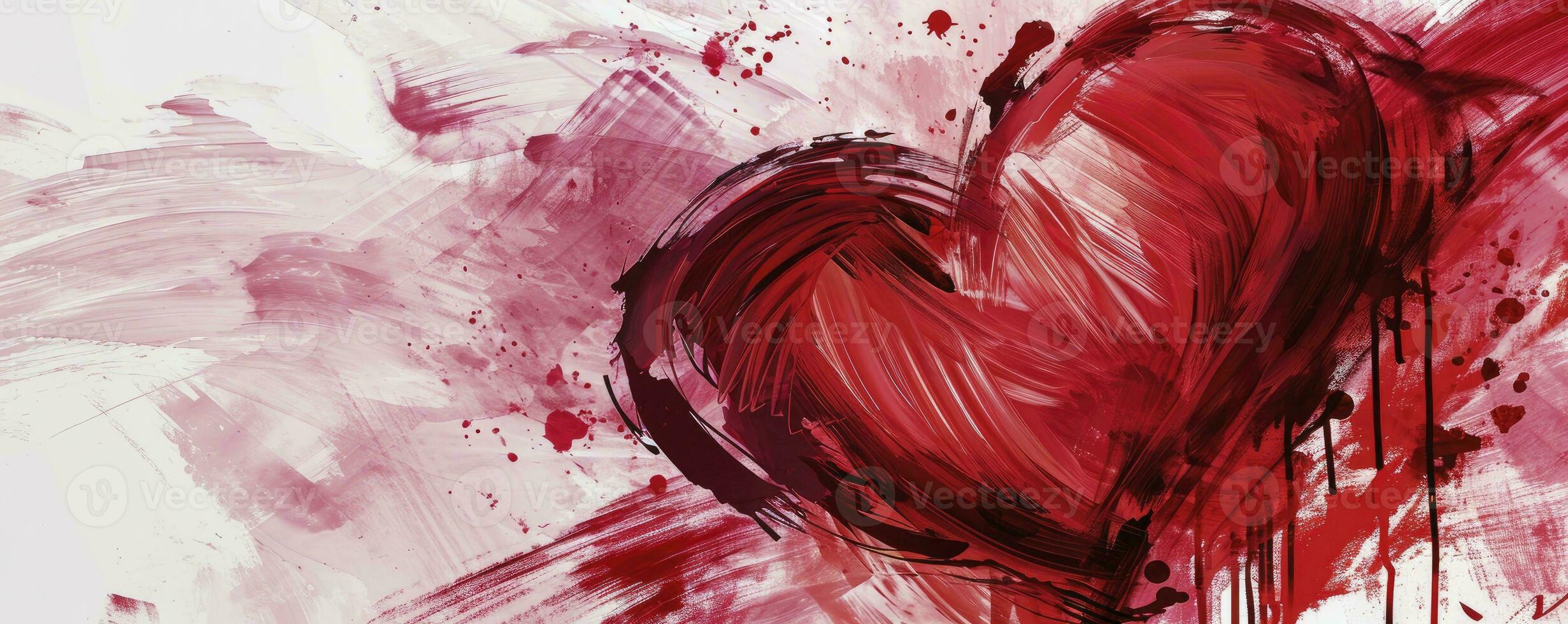 AI generated Valentine's day banner in the style of calligraphic marks on white background, happy expressionism, light red and dark magenta poster. photo