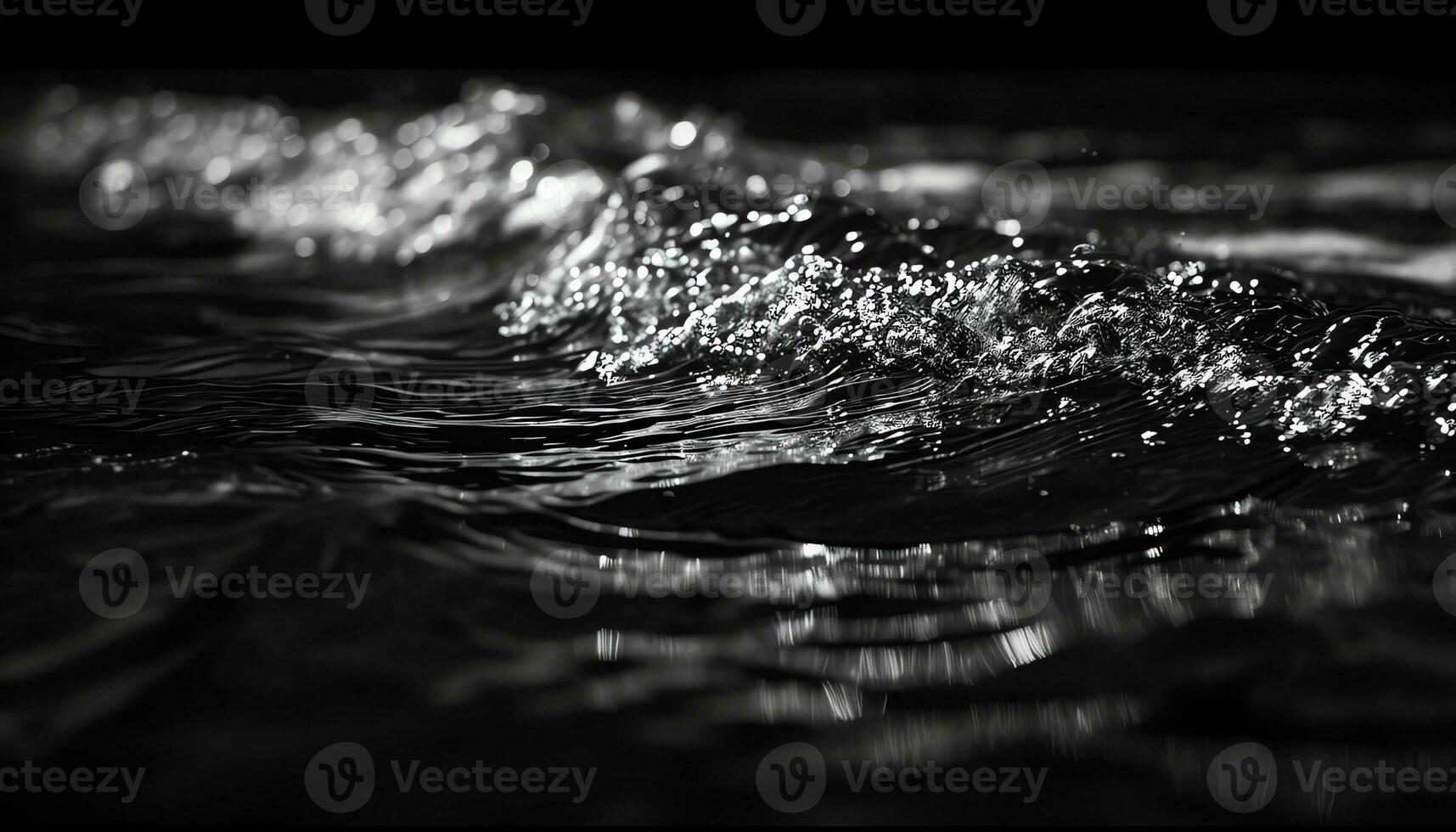 AI generated black and white photo of water droplets on a rock