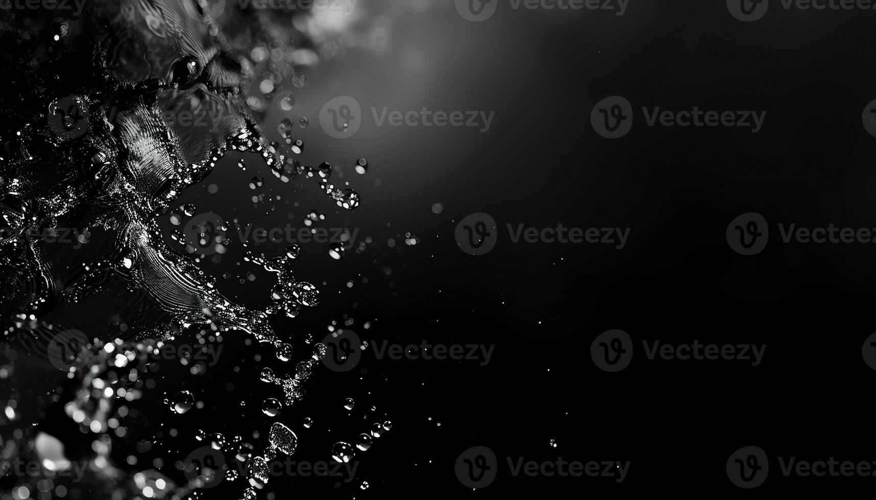 AI generated black and white photo of water droplets on a rock