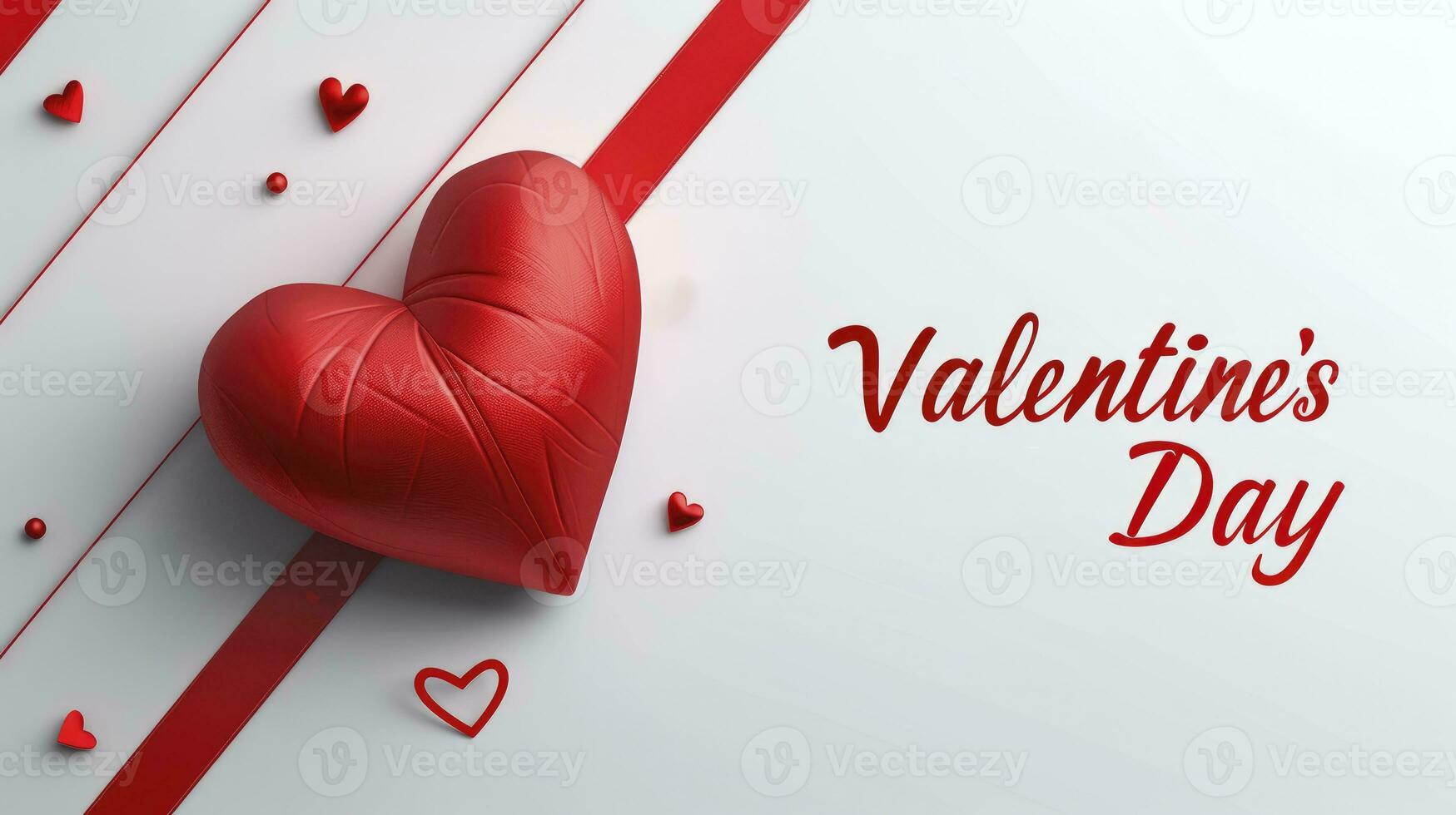 AI generated Valentine Day greeting card template with typography text Happy Valentine's Day and a red heart and line on the background illustration. photo