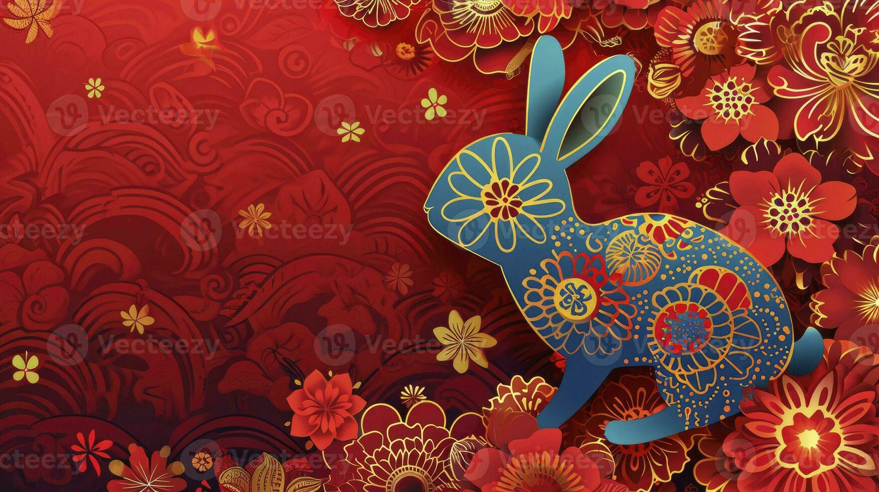 AI generated Chinese new year 2024 year of the rabbit - Chinese zodiac symbol, Lunar new year concept, colorful modern background design. photo