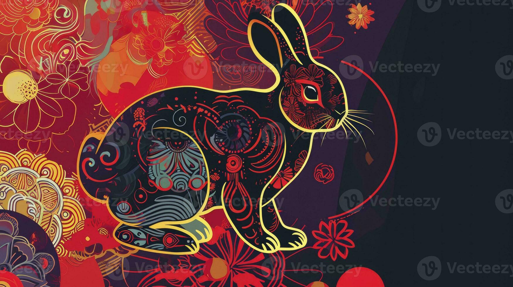 AI generated Chinese new year 2024 year of the rabbit - Chinese zodiac symbol, Lunar new year concept, colorful modern background design. photo