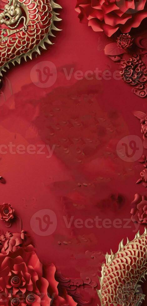 AI generated Chinese New Year in a traditional china design illustrations poster, light red. Happy New Year. photo