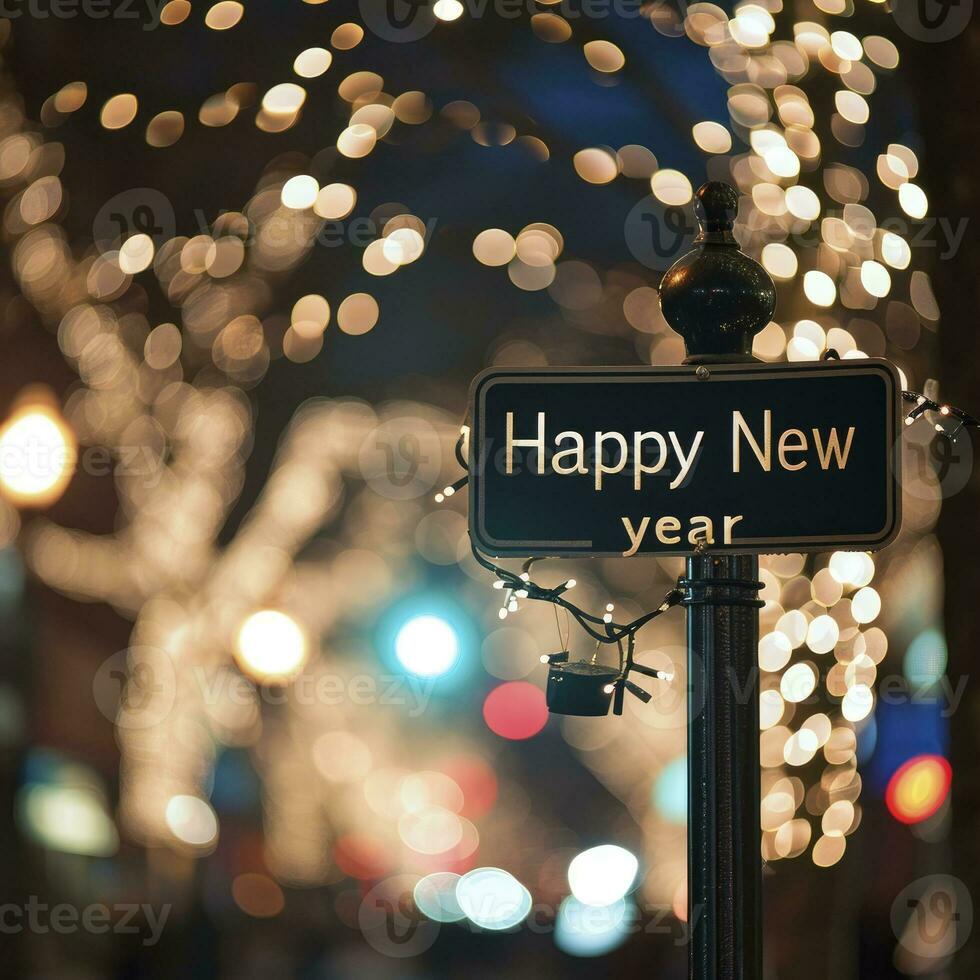 AI generated A street sign with the text Happy New Year photo