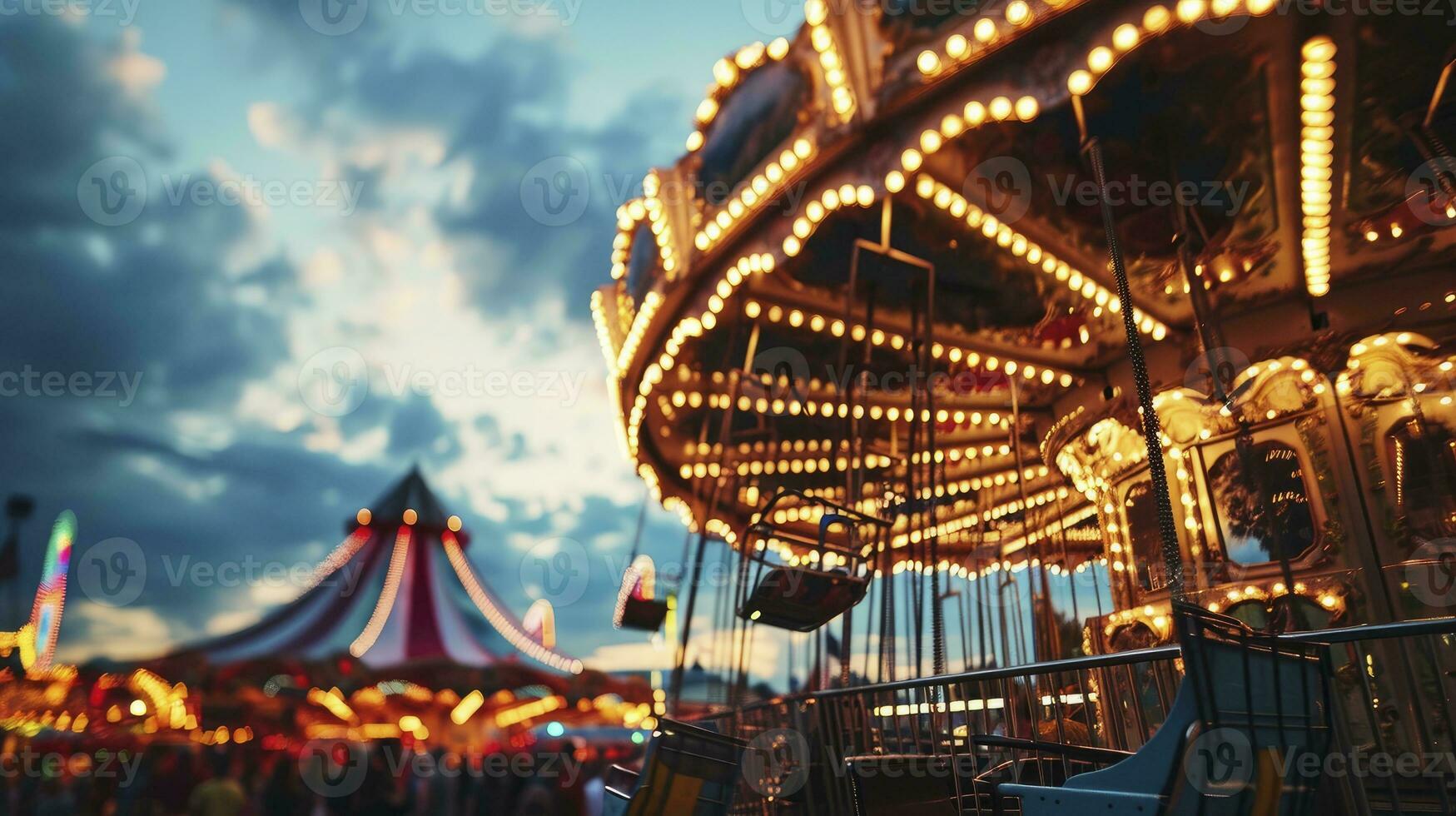 AI generated Colorful summer carnival at dusk photo