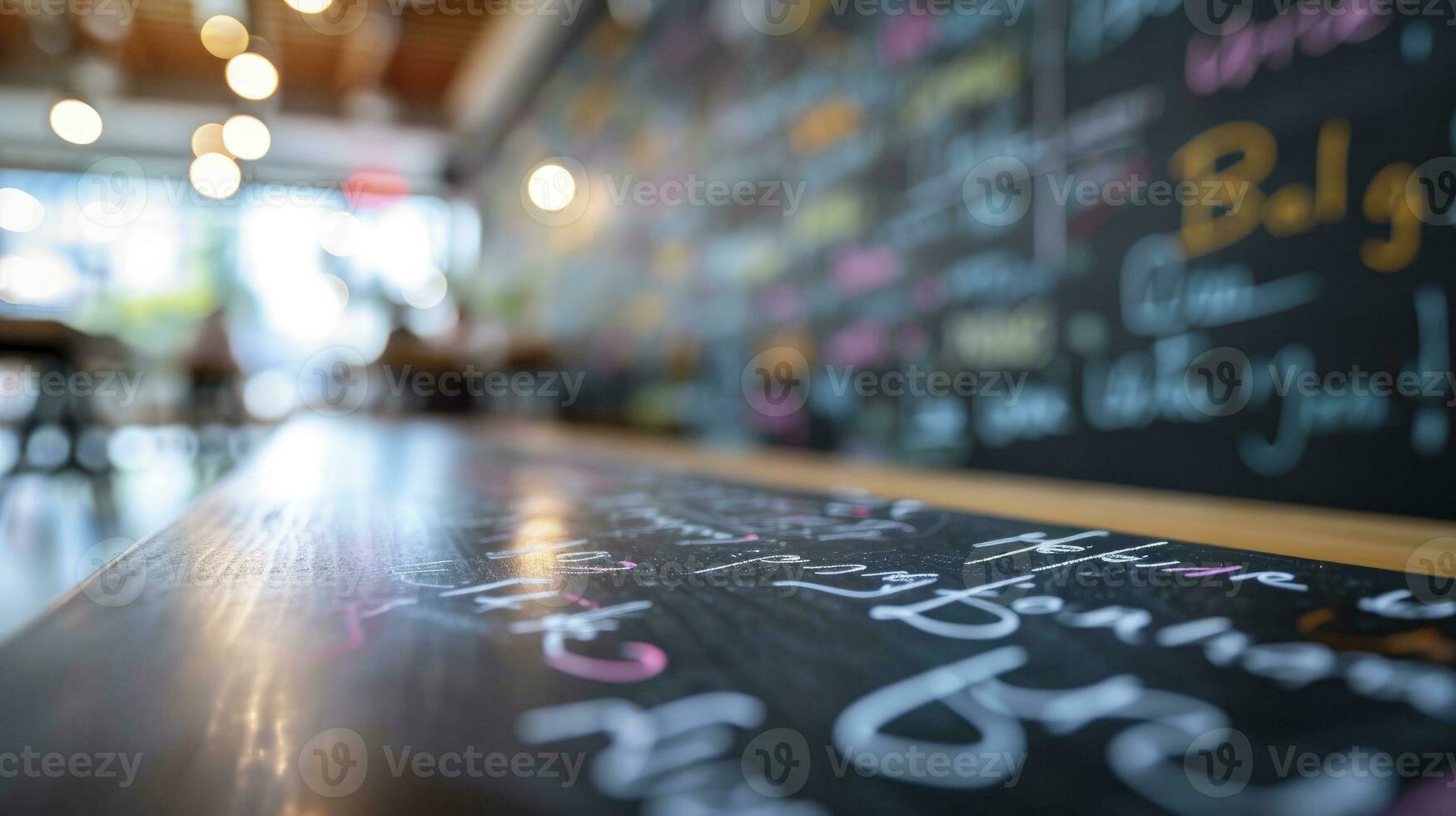 ai generado diferente personas diferente color mano escritura en un pizarra lado ver salón de clases bokeh antecedentes foto