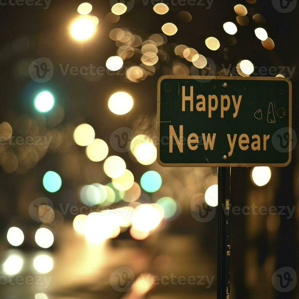 AI generated A street sign with the text Happy New Year photo