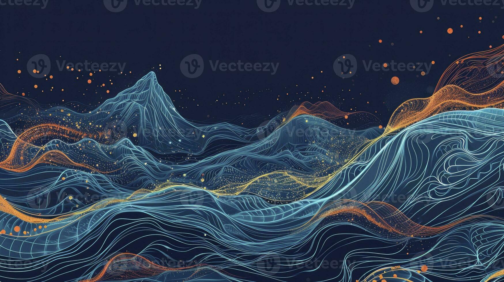 AI generated The abstract wave is made in a frame style. Template for science and technology presentation photo
