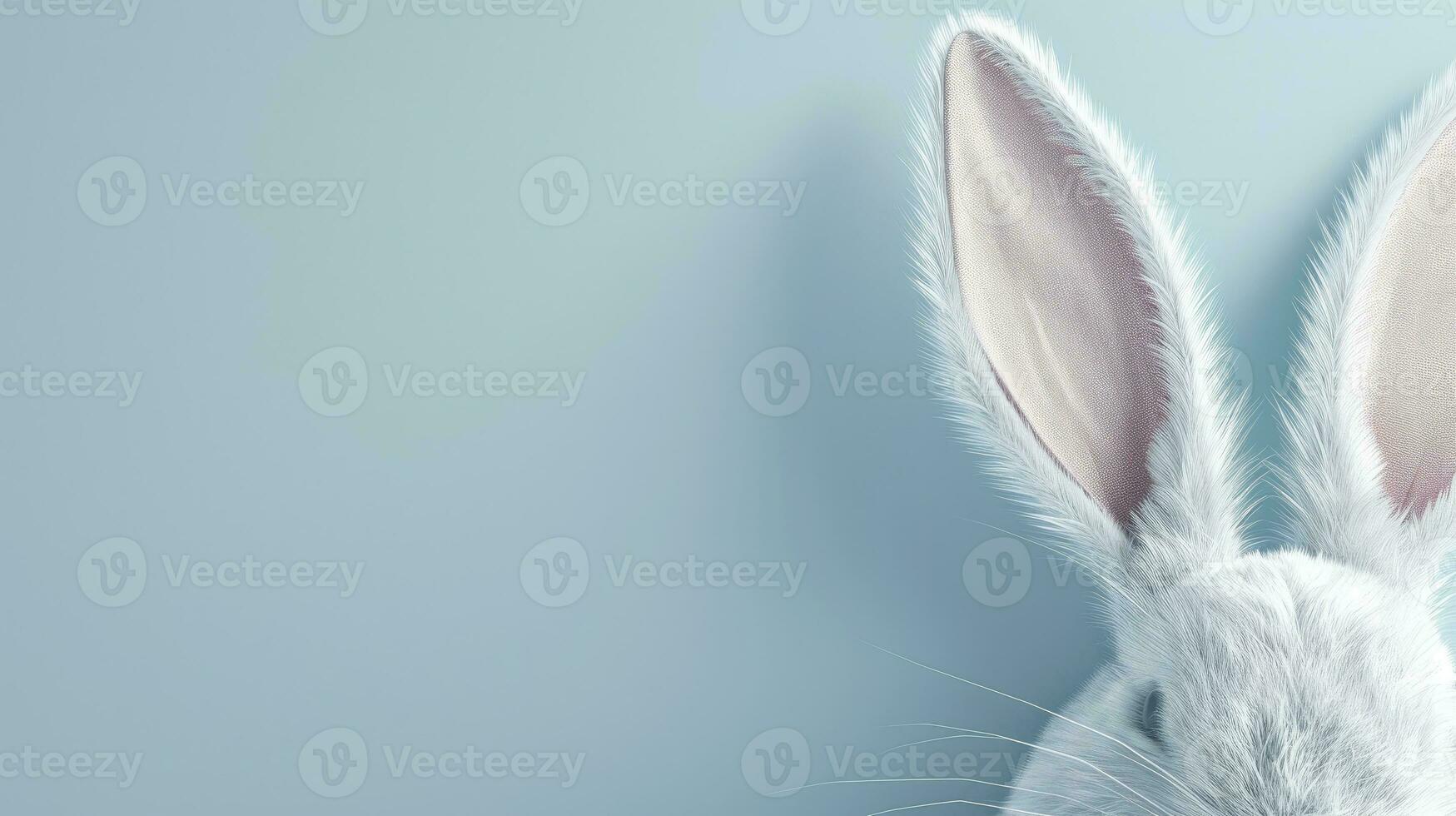 AI generated White rabbit ear on pastel blue background. Easter day. 3d rendering photo