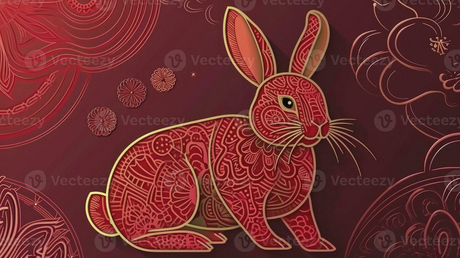 AI generated Chinese New Year 2024 year of the rabbit - Chinese zodiac symbol, Lunar New Year concept, modern background design. photo