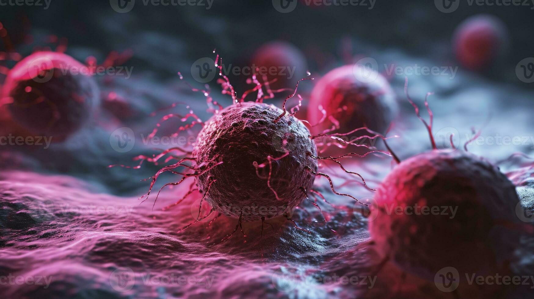 AI generated Cancer Cell Illustrations for World Cancer Day. Virtual Reality Render of Cancer Cells. photo