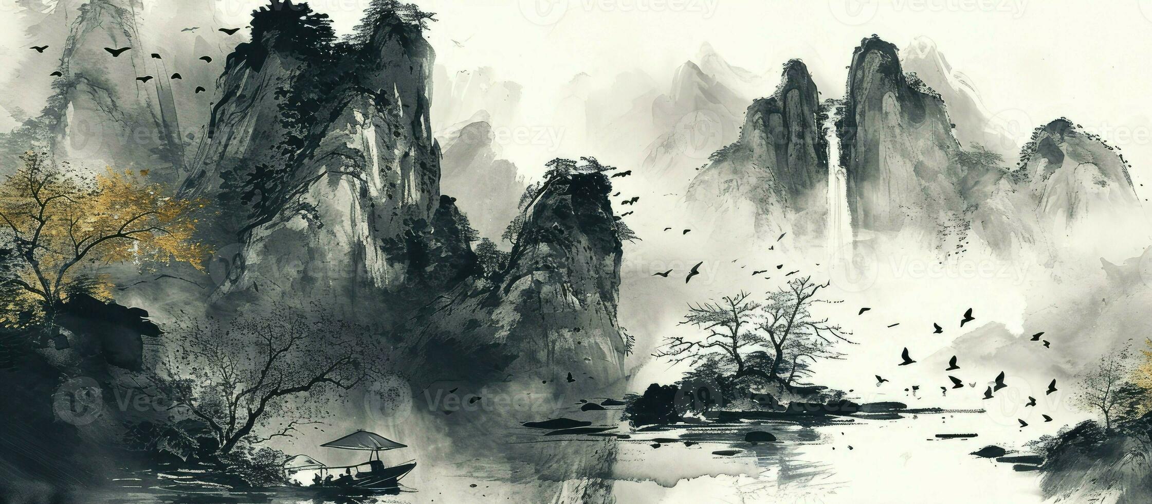 AI generated Chinese style ink landscape photo