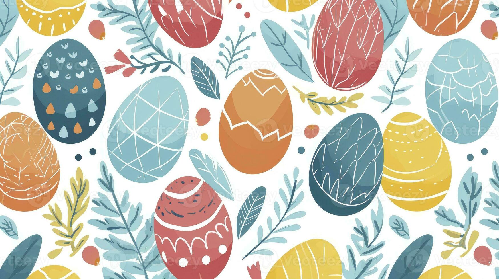 AI generated Cute hand-drawn easter eggs horizontal seamless pattern, fun easter decoration, great for banners, wallpapers, card design. photo