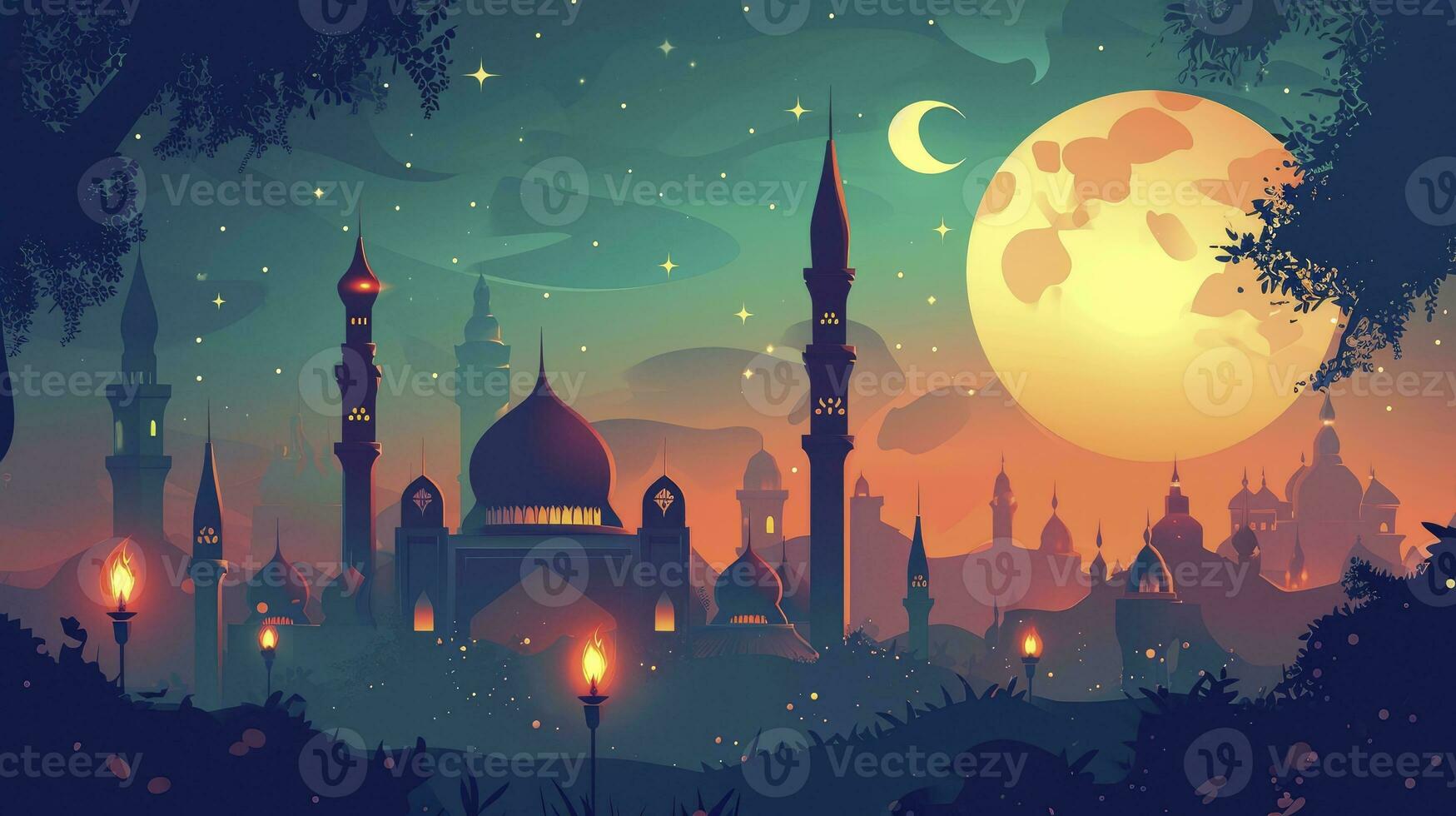 AI generated Flat design ramadan kareem background photo