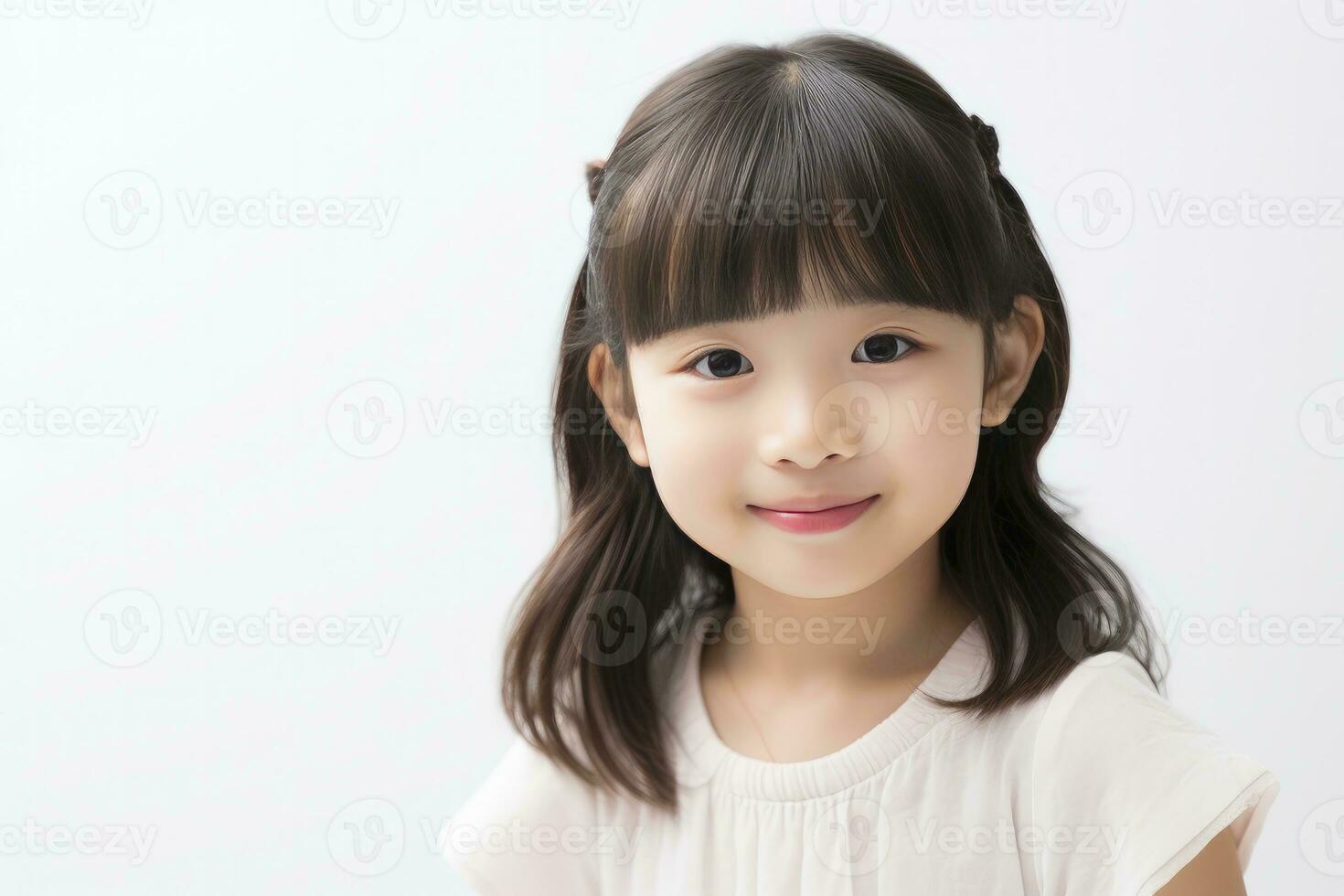 ai generado asiático sonriente pequeño niña retrato aislado en blanco antecedentes foto