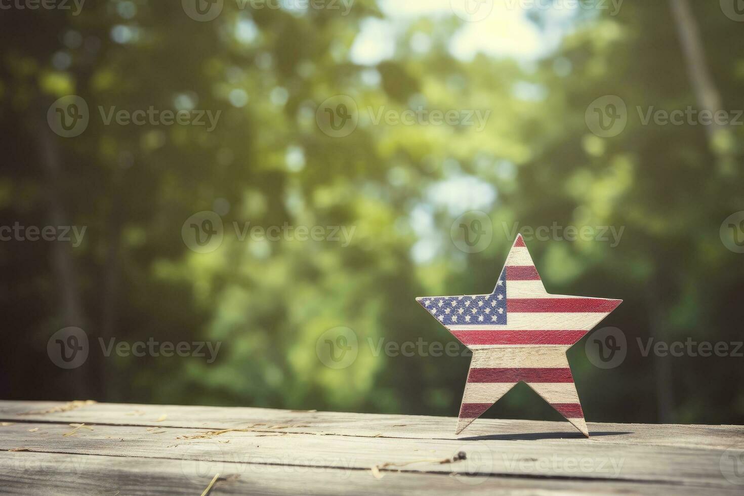 AI generated American ster on a wooden table with copy space for text photo