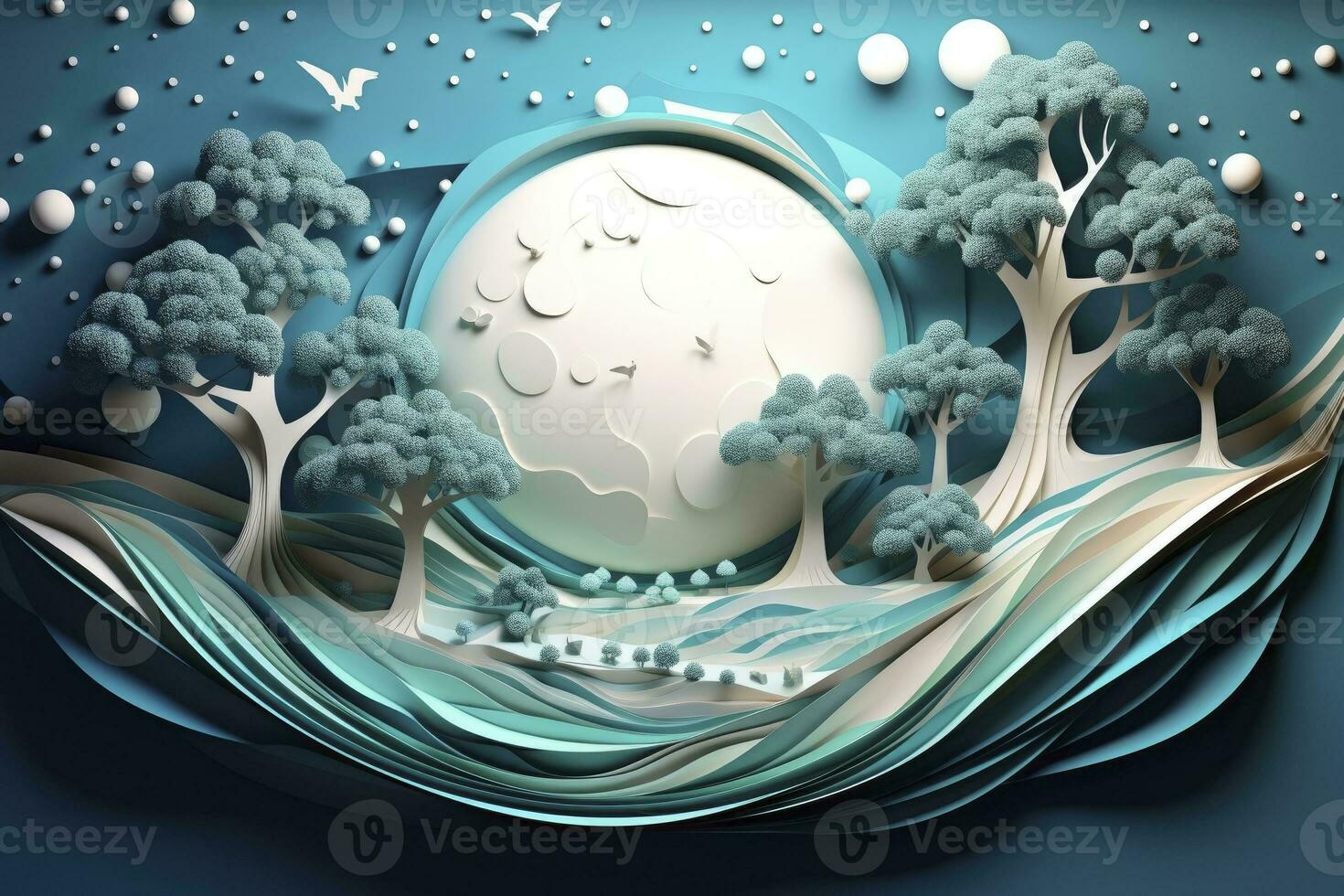 AI generated Paper Art Earth with Trees and Water. Celebrating World Earth Day, World Water Day, and Environmental Protection. photo