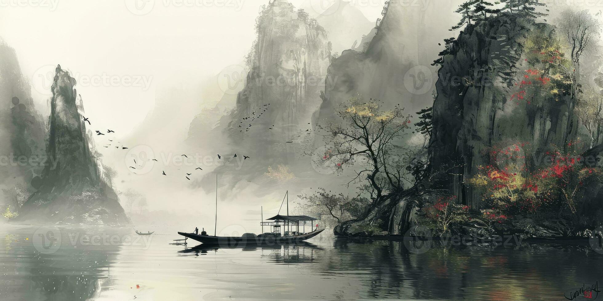 AI generated Chinese style ink landscape photo