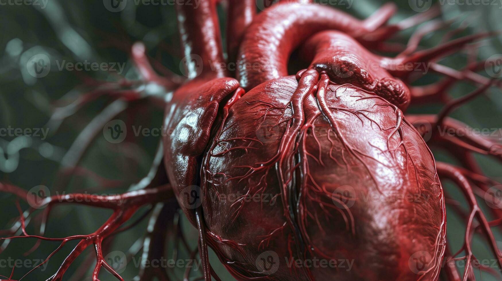 AI generated Heart human real veins anatomy for background photo