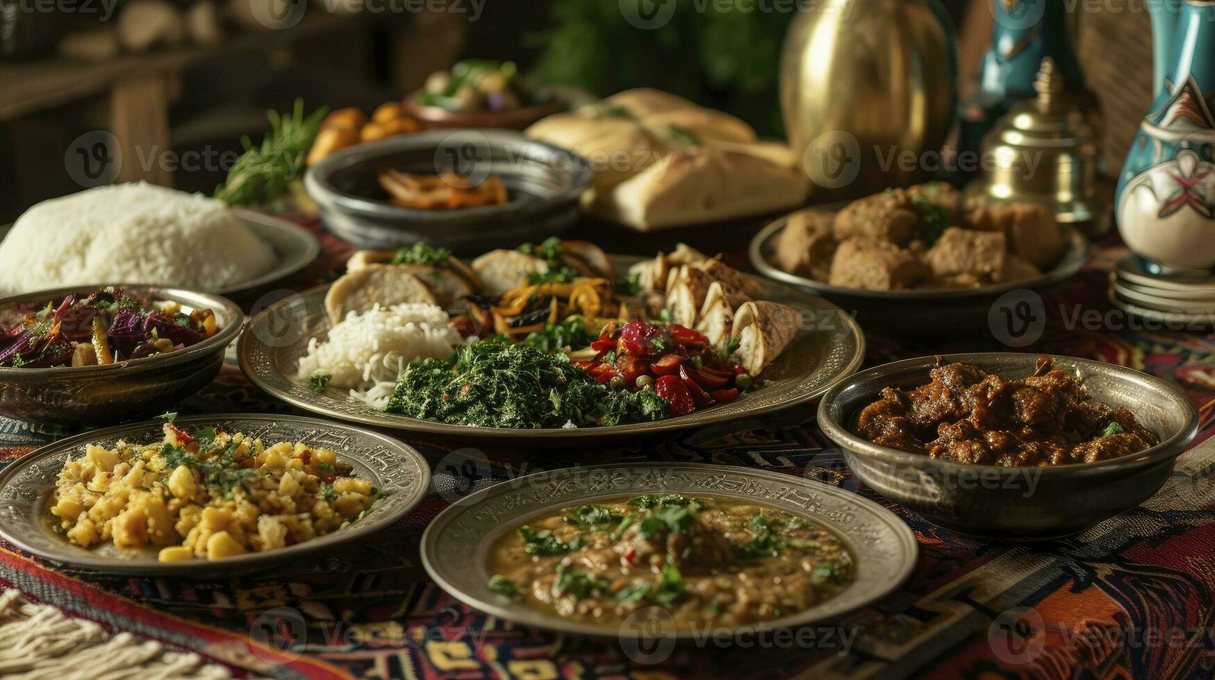 AI generated Traditional meal for iftar in time of Ramadan photo