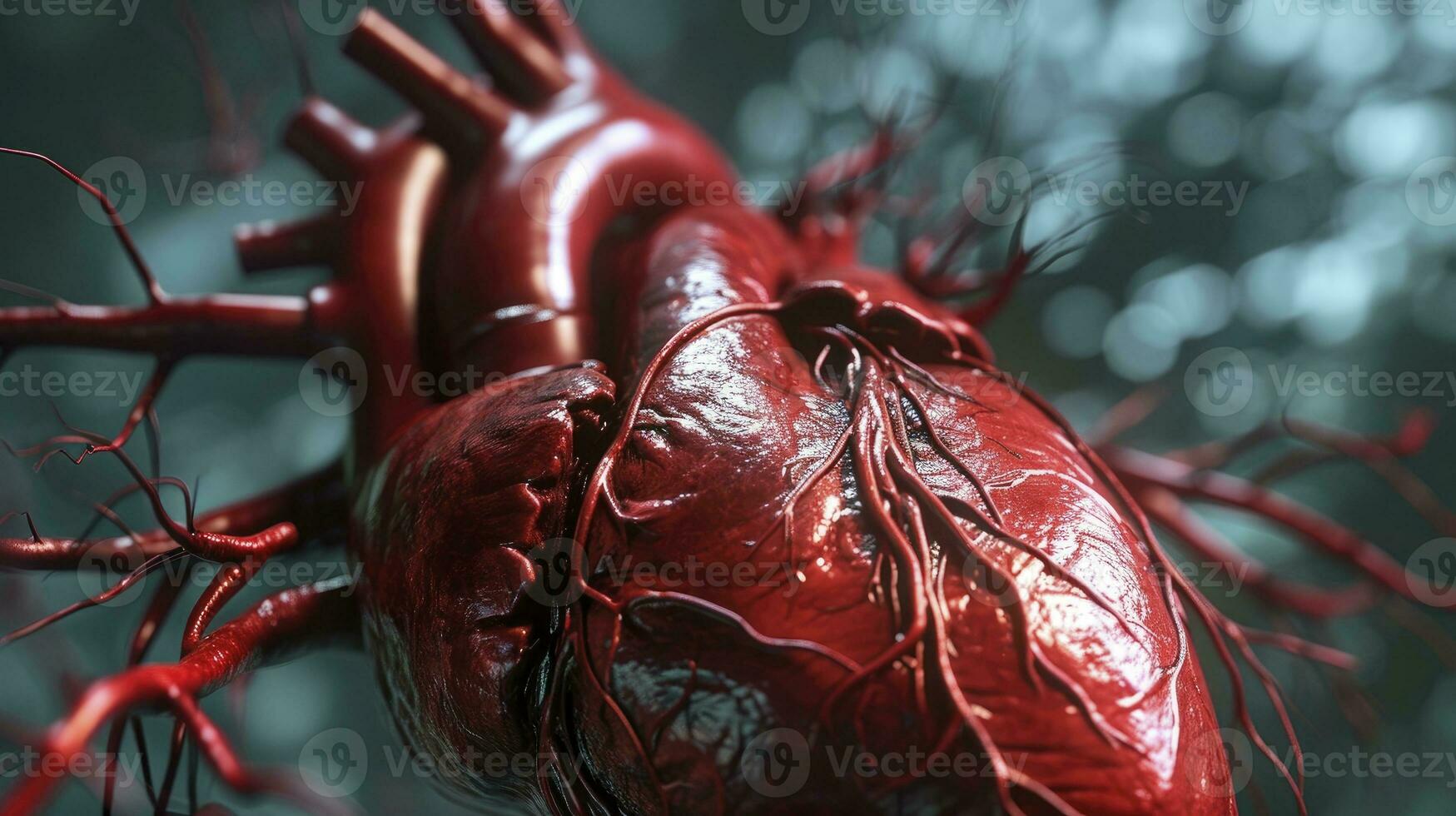 AI generated Heart human real veins anatomy for background photo