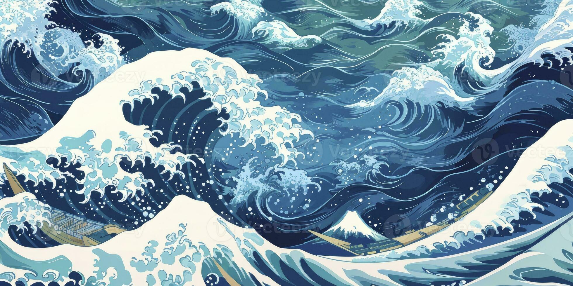 AI generated Japanese water wave seamless background. illustration photo