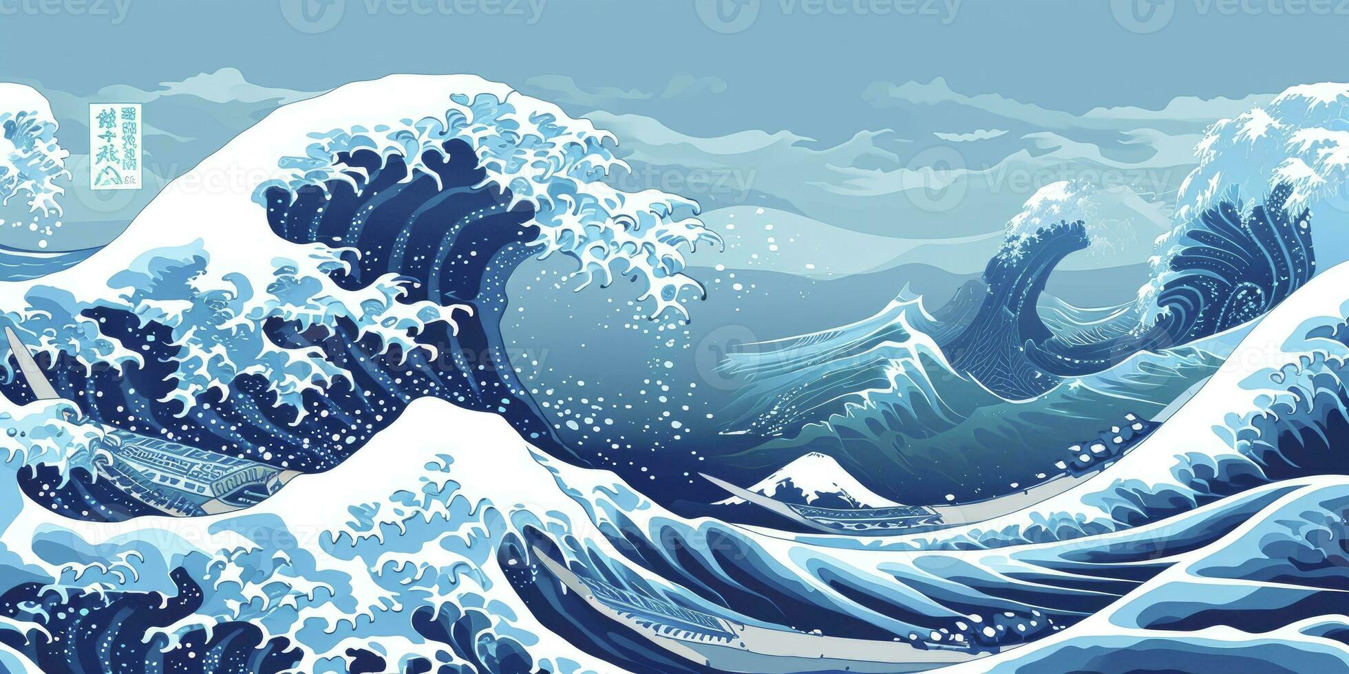 AI generated Japanese water wave seamless background. illustration photo