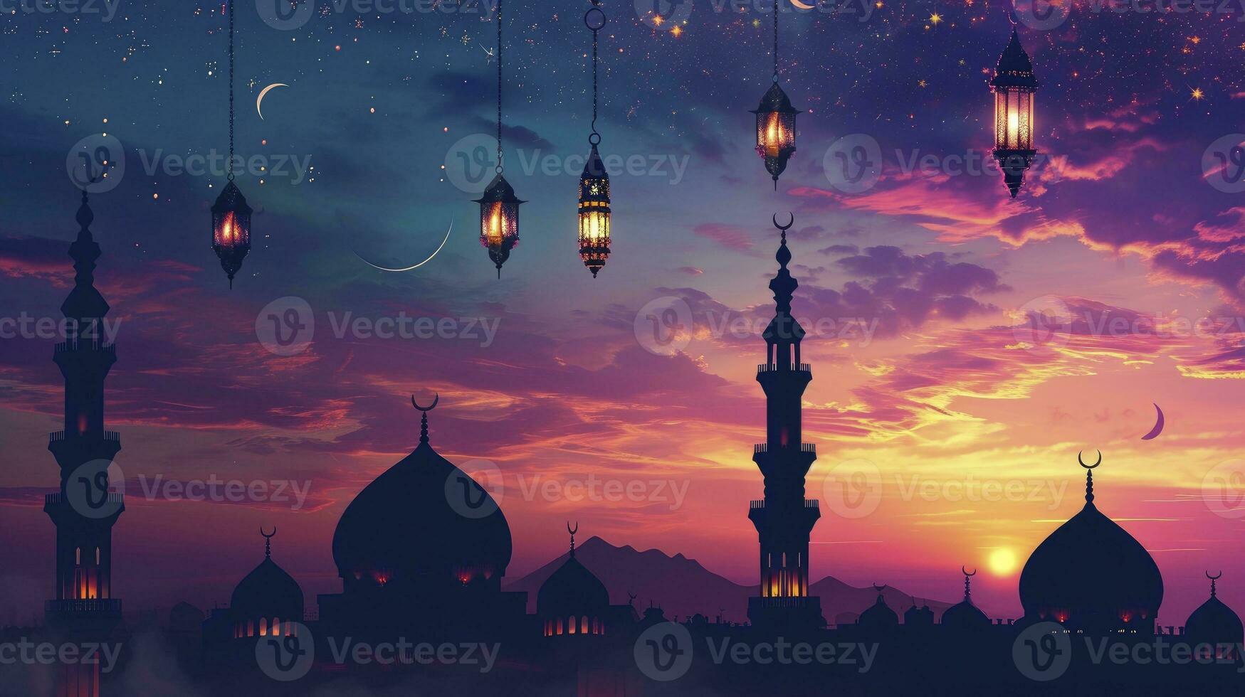 AI generated Ramadan Kareem. Islamic greeting card template with ramadan for wallpaper design. Poster, media banner. photo