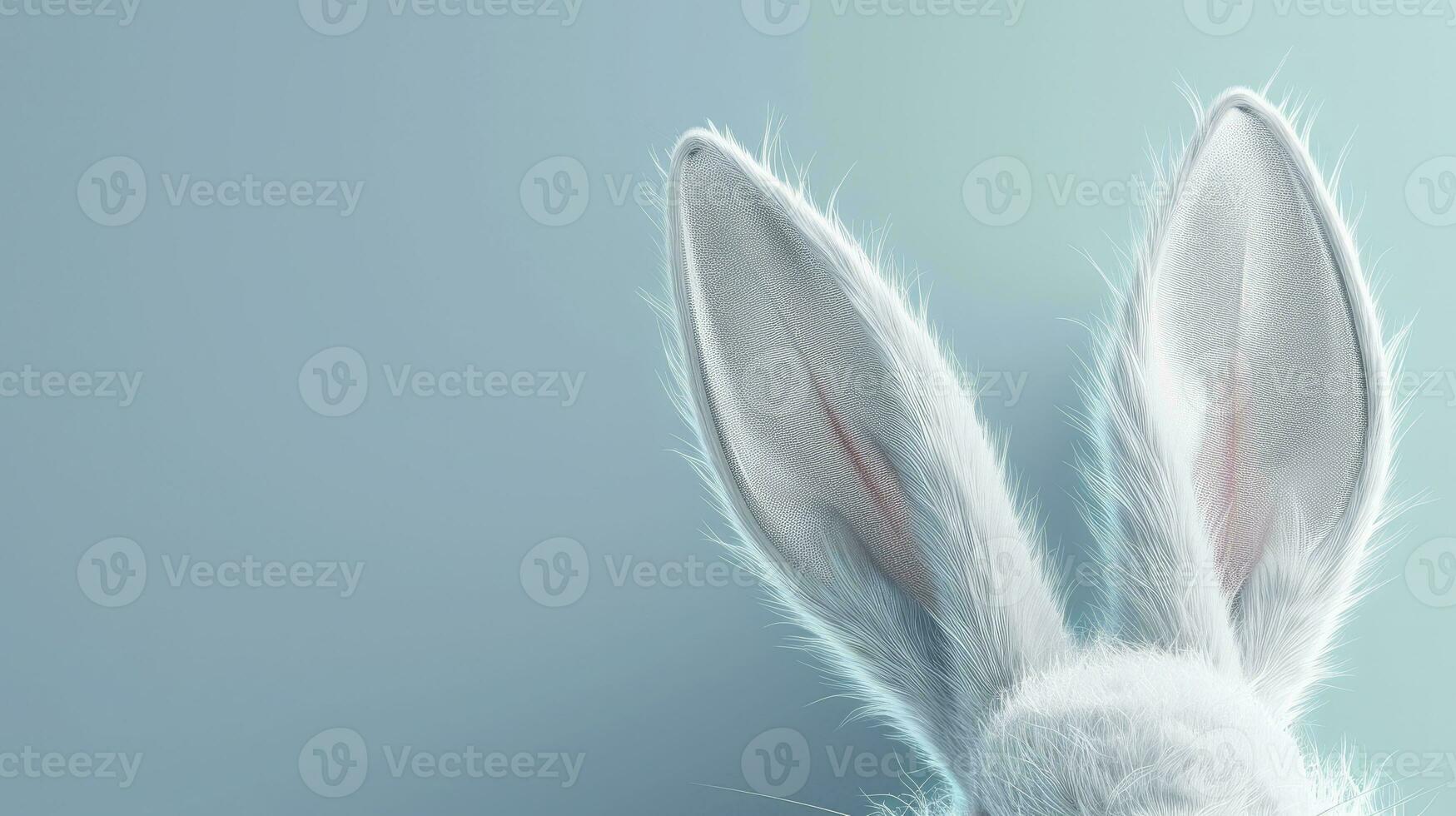 AI generated White rabbit ear on pastel blue background. Easter day. 3d rendering photo
