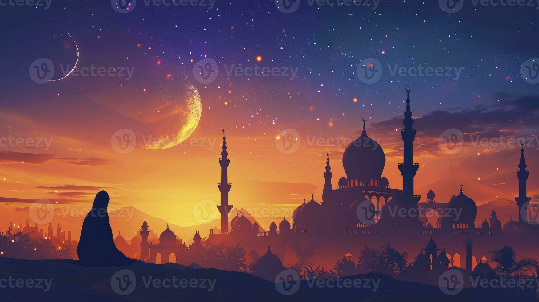 AI generated Ramadan Kareem. Islamic greeting card template with ramadan for wallpaper design. Poster, media banner. photo