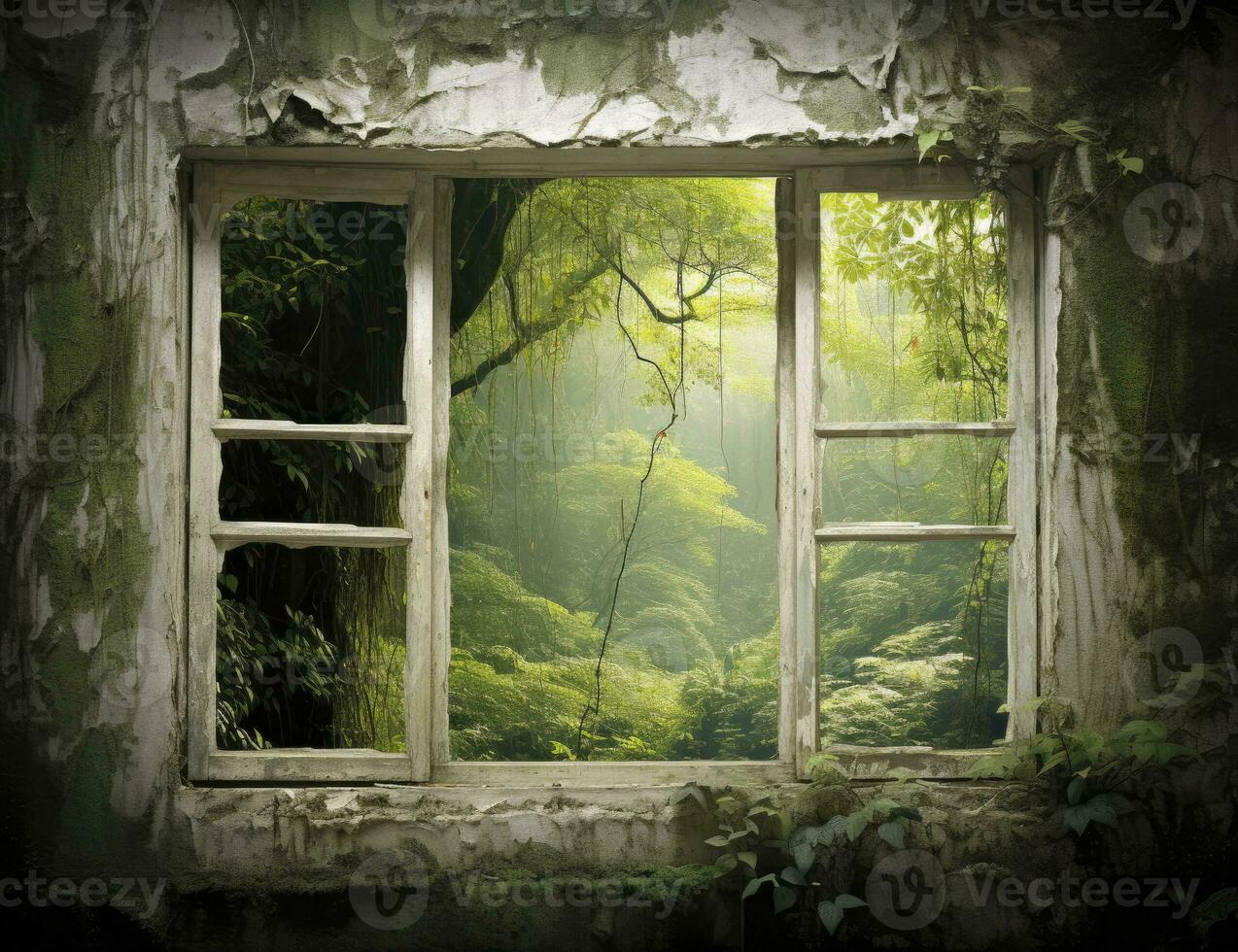 AI generated Modern house open window view forest background photo
