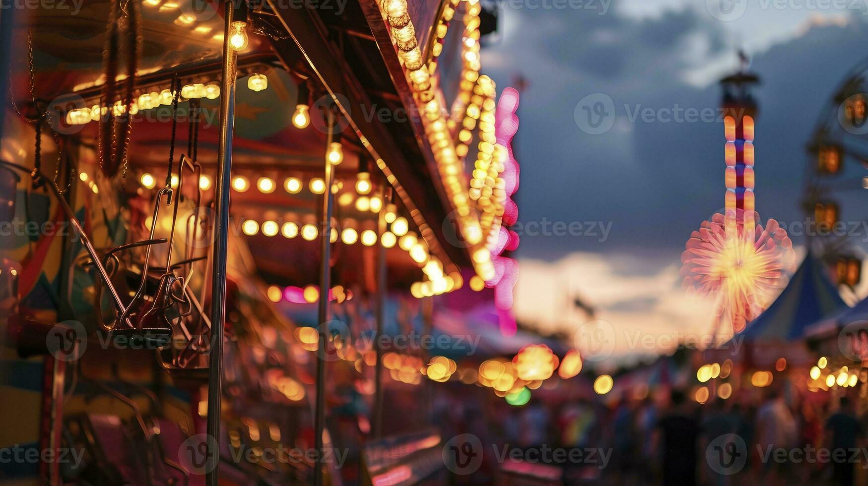 AI generated Colorful summer carnival at dusk photo