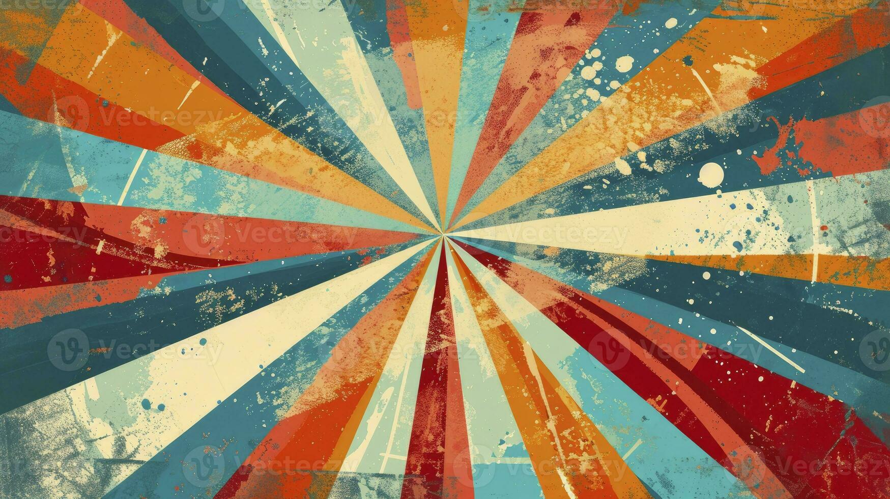 AI generated Colourful grunge retro burst. Vintage summer, circus and carnival background. photo