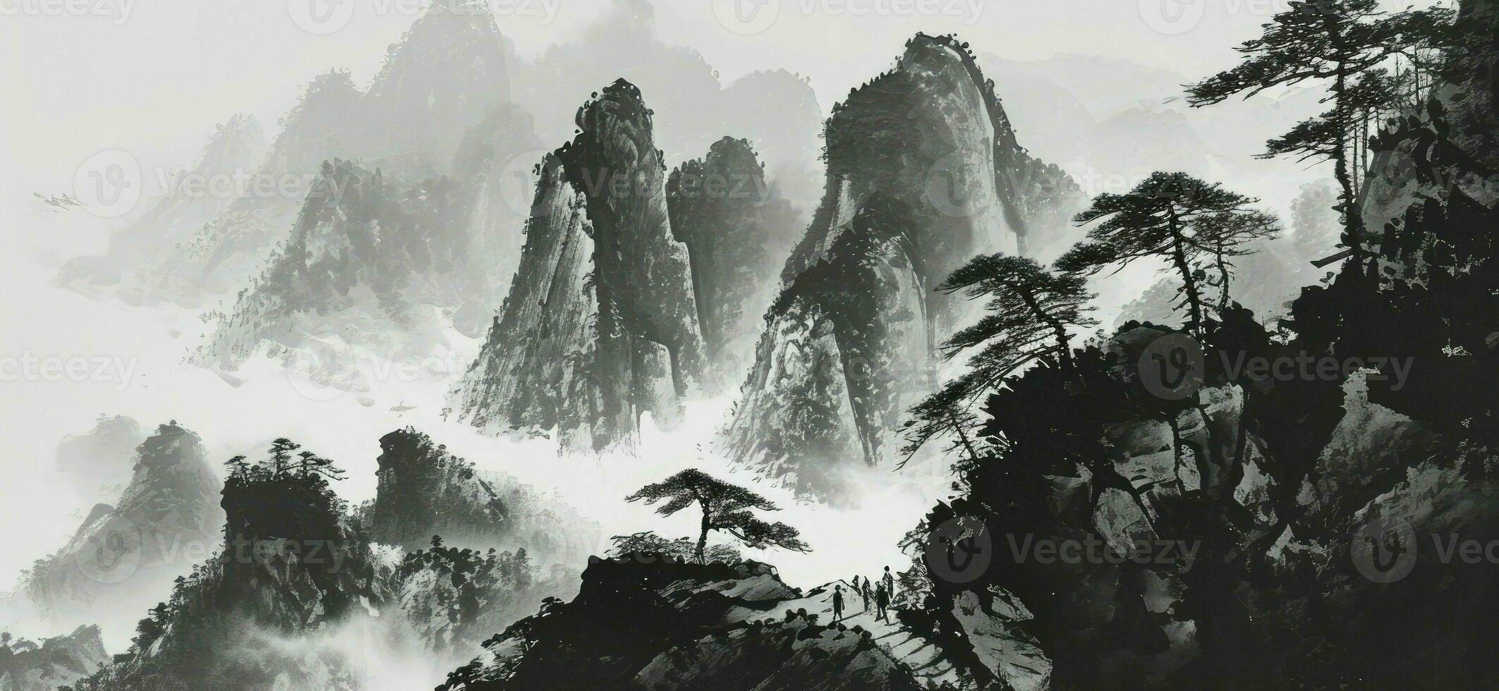 AI generated Chinese style ink landscape photo