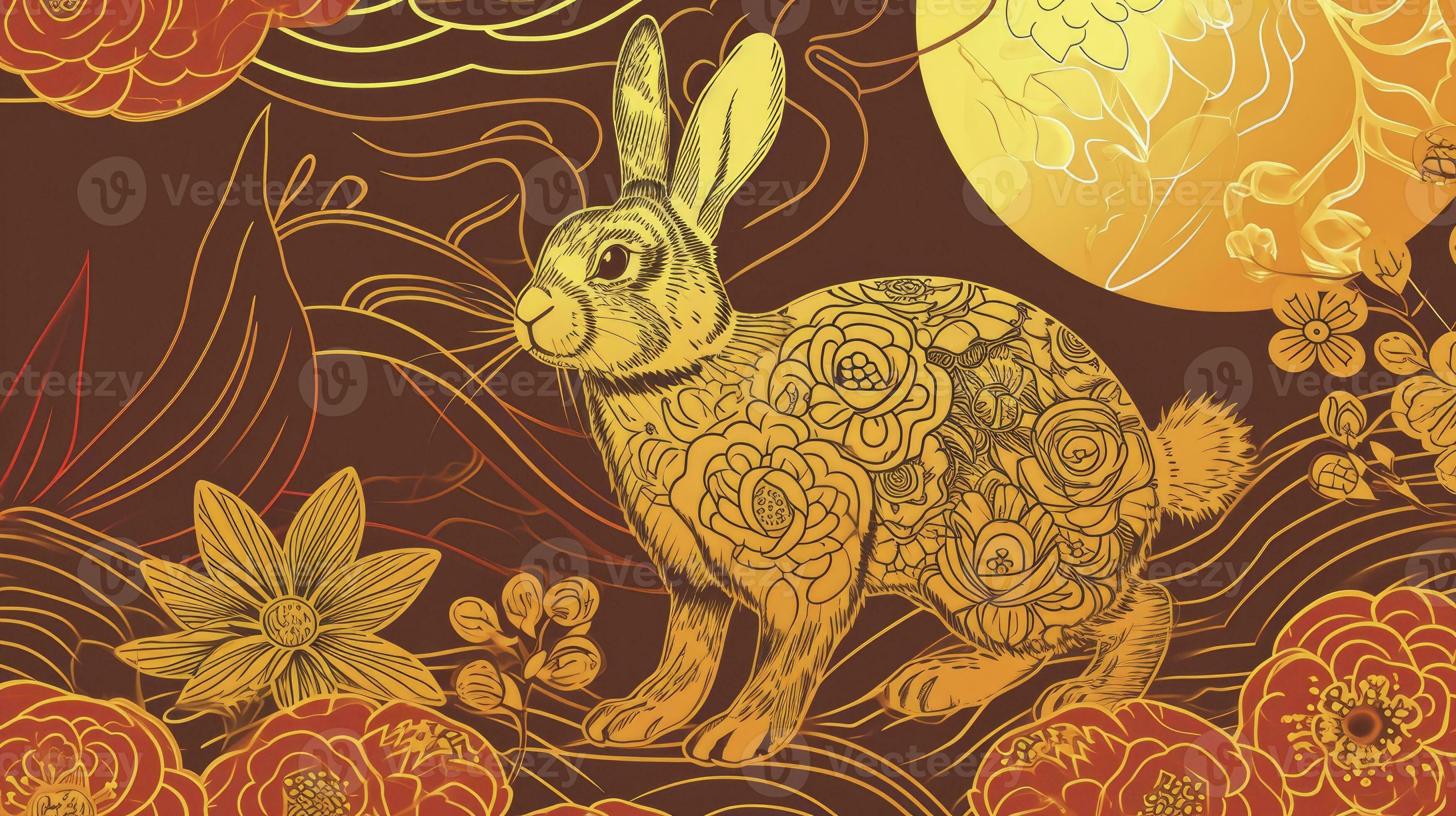 AI generated Chinese New Year 2024 year of the rabbit Chinese zodiac
