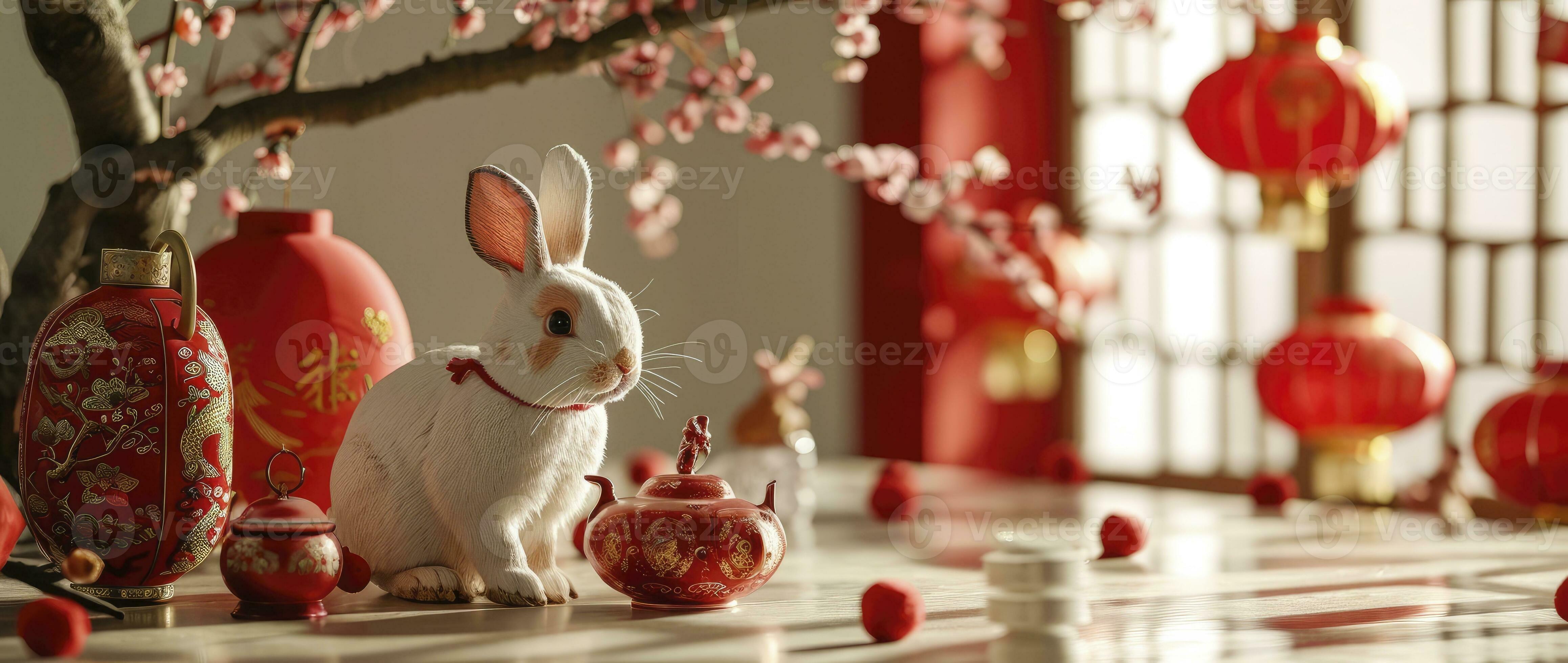 AI generated The new year 2024 chinese rabbit chinese new year