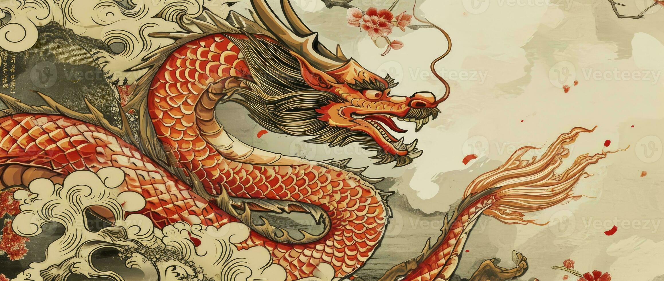 AI generated 2024 Chinese new year golden dragon. photo