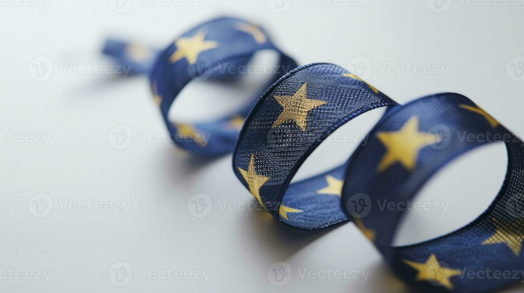 AI generated Blue ribbon full of golden star white background photo
