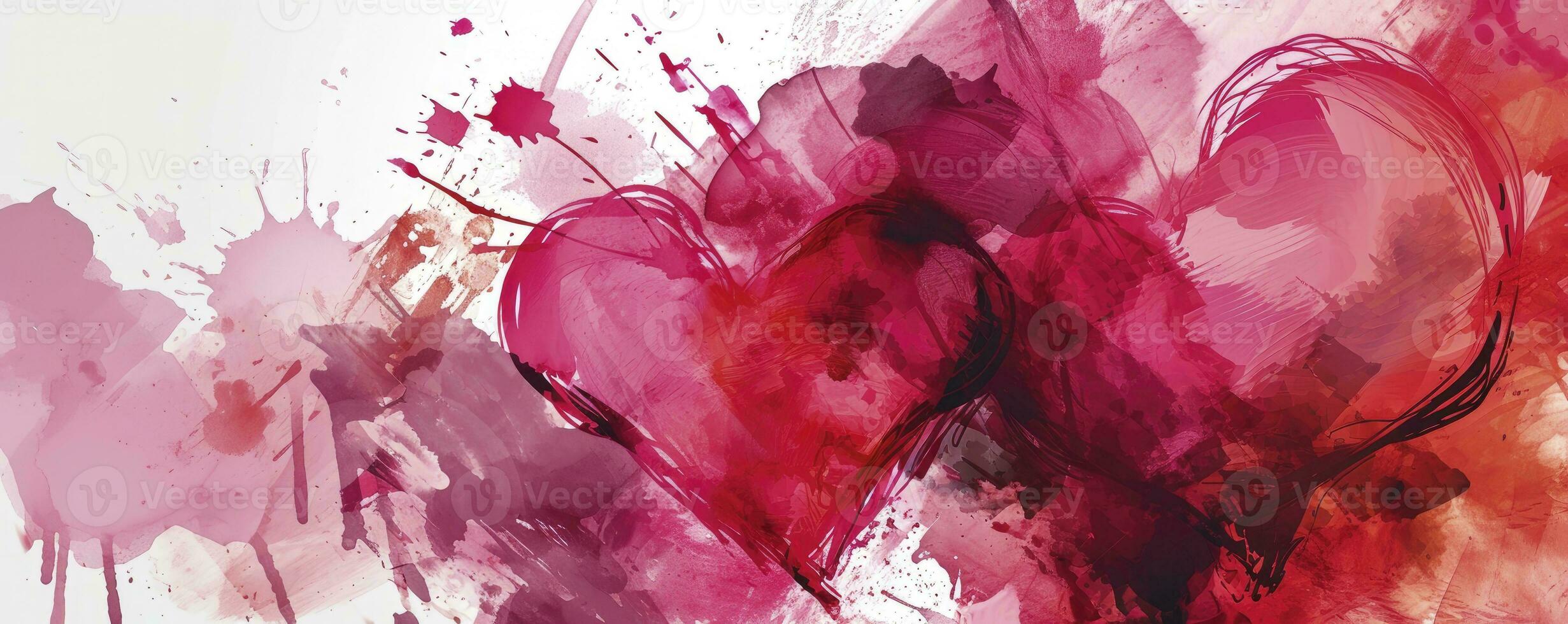 AI generated Valentine's day banner in the style of calligraphic marks on white background, happy expressionism, light red and dark magenta poster. photo