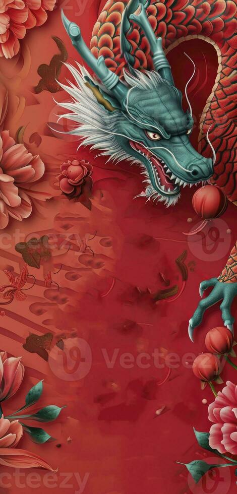 AI generated Chinese New Year in a traditional china design illustrations poster, light red. Happy New Year. photo