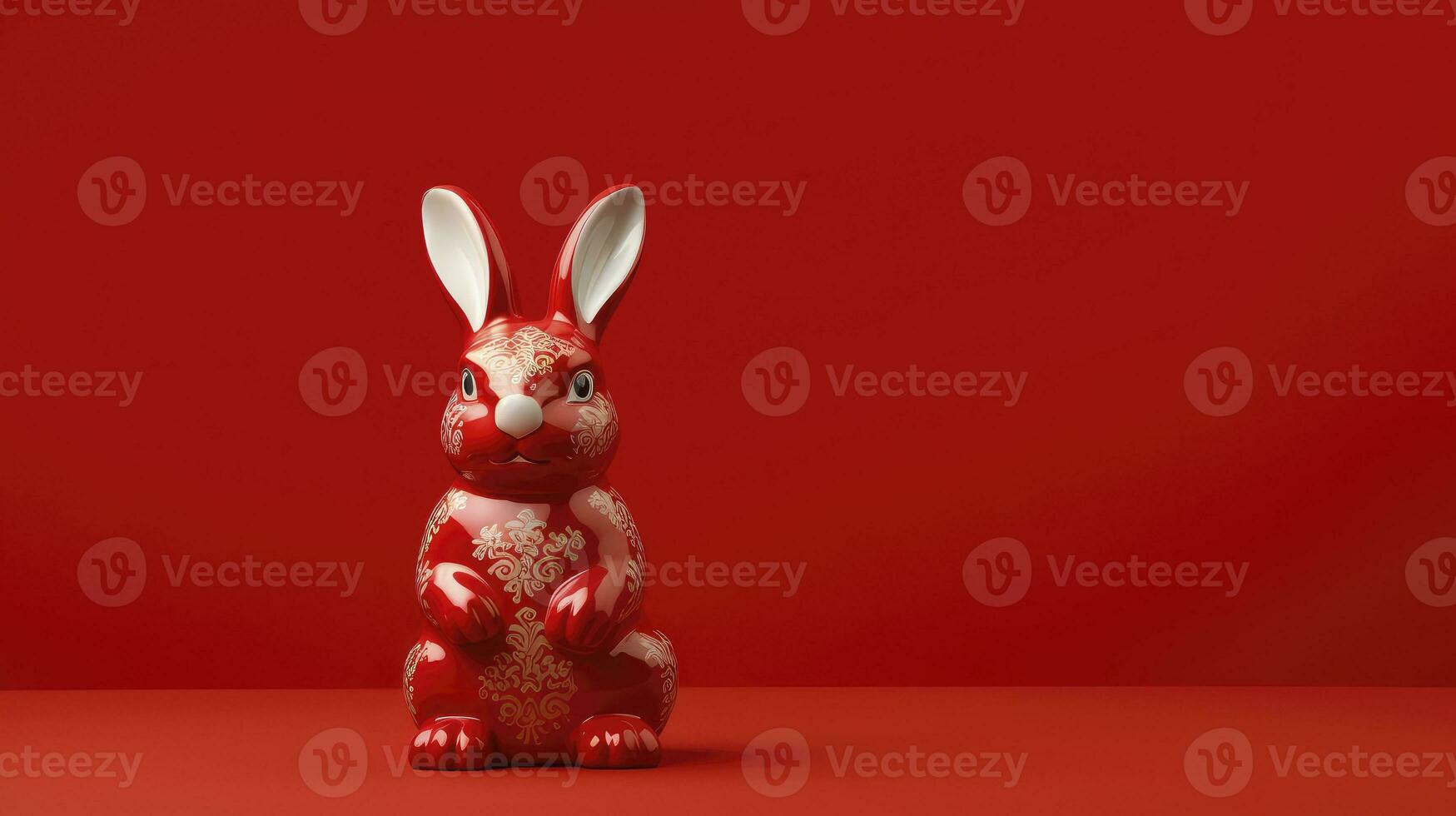 AI generated Red rabbit origami isolated on a red background photo